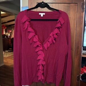 New York & Company Raspberry Open-Front Cardigan